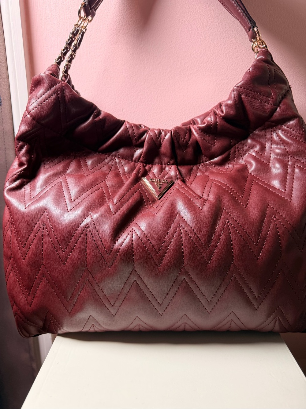 GUESS Eda Zig Zag Hobo Bag Burgundy — Brand New